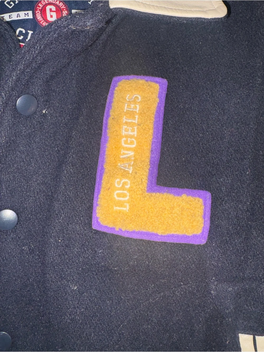a vintage 1990s Gap Varsity letterman jacket Boys Size M LA Lakers Leather Wool
